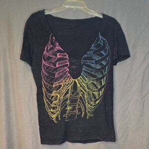 Hot Topic Rainbow Ribcage V Neck Tshirt XL